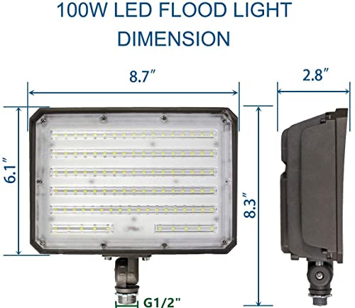 2Pack Dusk to Dawn Outdoor 100W LED Flood Light with Knuckle (Plate Included), 14000LM 1000W Equiv., 100-277V 5000K, ETL Commercial Waterproof LED Floodlight Fixture, Security Lighting for Parking Lot