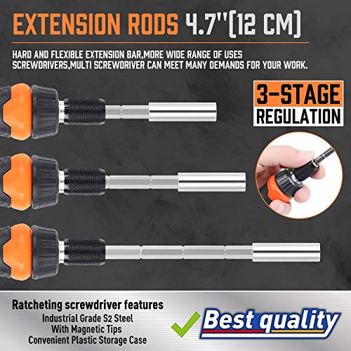 Amartisan Magnetic Ratchet Screwdriver Set, 34-Piece Multi-bit Ratchet Screw Drivers, Slotted/Philips/Pozi/Torx/Hex