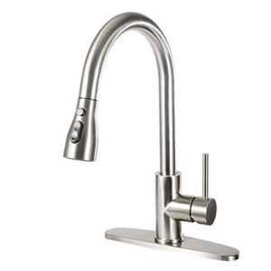 kitchen faucet with pull down sprayer，single handle kitchen sink faucet with pull out sprayer，high arc，stainless steel kitchen faucets with deck plate，brushed nickel kc-98001bs