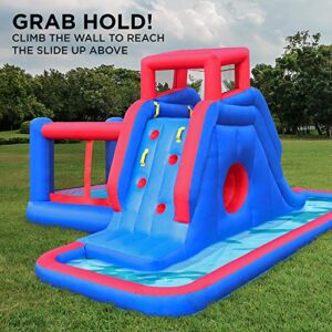 Sunny & Fun 2-in-1 Bounce & Blast Inflatable Water Slide Park – Heavy-Duty for Outdoor Fun - Climbing Wall, Slide, Bouncer & Splash Pool – Easy to Set Up, Included Air Pump & Carrying Case