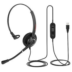 emaiker usb headset with microphone for office call center telework, lightweight 1 ear usb-a headset with noise cancelling microphone for laptop for webinar, 3cx, teams, zoom, conference,dictation