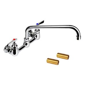 coolwest 8” center wall mount commercial kitchen sink faucet with 12 inch swivel swing spout, 2 handles backsplash mounted sink faucets chrome finish