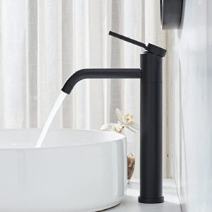 hotis modern matte black vessel sink faucet, 360 swivel vessel faucets for sink 1 hole, tall body single handle mixer spout stainless steel with pop up drain