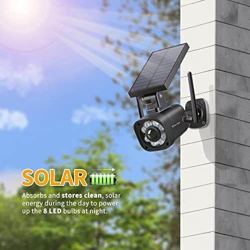 Techage SL669, Solar Battery Powered, Fake Security Camera, Dummy Cameras, Motion-Activated Floodlights, Realistic Look, Easy to Install, IP66 Waterproof, Warning Sticker Included, Pack of 2(Black)