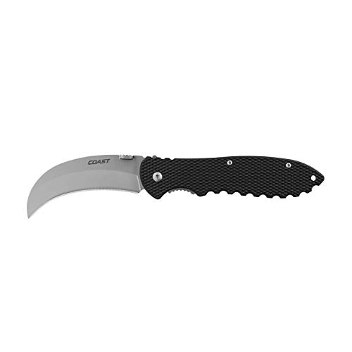 Coast - 21627 COAST DX300 Double Lock Folding Knife with 3" Hooked Stainless Steel Blade,Black