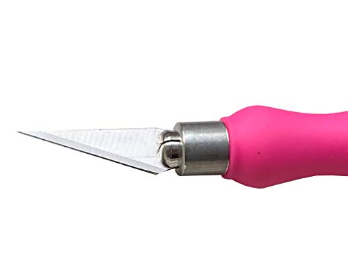 Excel Blades Fit Grip Knife - Ultra Sharp Knife with Carbon Steel Angled Edge Blade & Contoured Rubberized Grip - Light Duty Cutting Tool for Precision Cutting and Trimming - Pink, Made in the USA