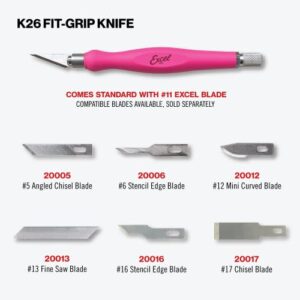 Excel Blades Fit Grip Knife - Ultra Sharp Knife with Carbon Steel Angled Edge Blade & Contoured Rubberized Grip - Light Duty Cutting Tool for Precision Cutting and Trimming - Pink, Made in the USA