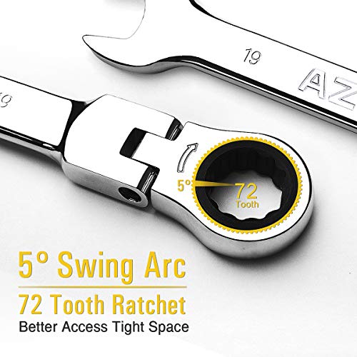 AZUNO 12-Piece Flex-head Ratcheting Wrench Set, Metric Ratchet Spanner Set 8-19mm, Chrome Vanadium Steel with Deluxe Case