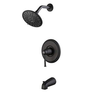 swkb shower faucet with tub spout matte black bathroom shower tub faucet set with 6-spray shower head system, single handle shower trim kit with rough-in valve