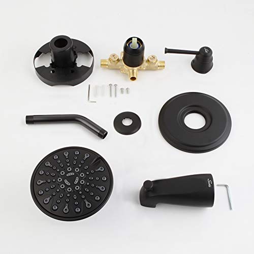 SWKB Shower Faucet with Tub Spout Matte Black Bathroom Shower Tub Faucet Set with 6-spray Shower Head System, Single Handle Shower Trim Kit with Rough-in Valve