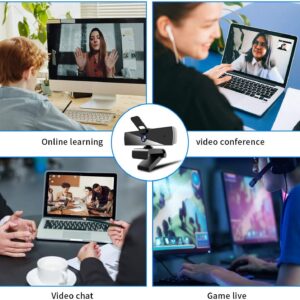 1080P Web Camera, 60FPS Webcam with Microphone, Qtniue USB Webcam Desktop or Laptop, Streaming Webcam for Computer Widescreen Video Calling, Conferencing or Recording, USB Computer Camera Built-in Mic