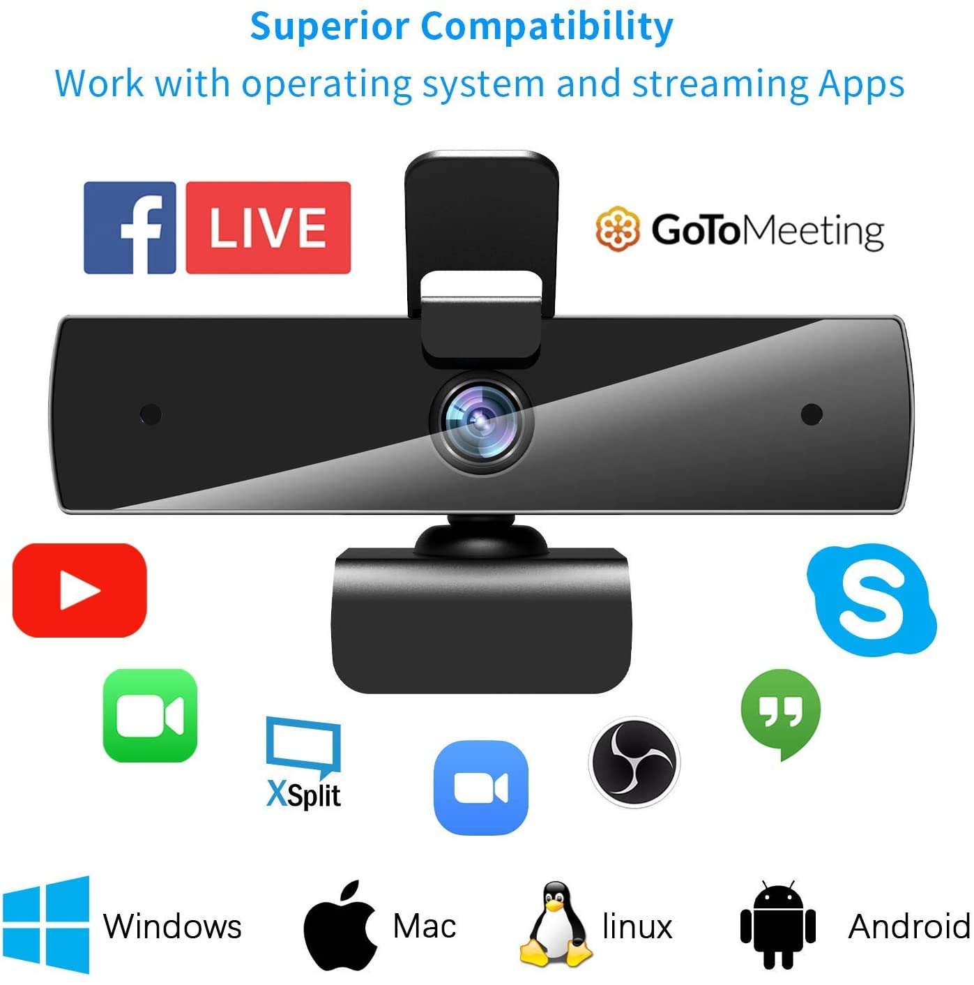 1080P Web Camera, 60FPS Webcam with Microphone, Qtniue USB Webcam Desktop or Laptop, Streaming Webcam for Computer Widescreen Video Calling, Conferencing or Recording, USB Computer Camera Built-in Mic