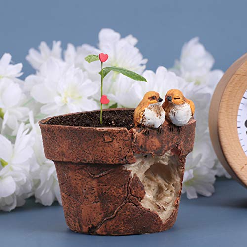 Cabilock Exquisite 1PC Resin Bonsai Flower Pot Miniature Handmade Vase Succulent Flower Plant Storage Container Lifelike Microlandscape Flowerpot Decor for Garden Balcony Park Yard Bird Style