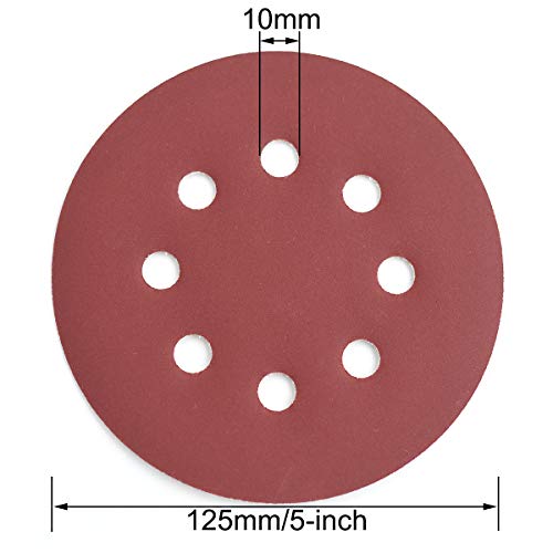 Aiyard 5-Inch 8-Hole Hook and Loop Sanding Discs, 600/800/1000/1200/1500/2000 Fine Grits Sandpaper for Random Orbit Sander, 60-Pack