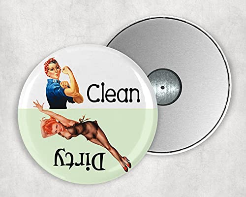 Rosie The Riveter Pin Up Girl Clean Dirty Dishwasher Magnet 2.25 Inch Round