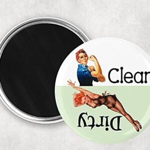 Rosie The Riveter Pin Up Girl Clean Dirty Dishwasher Magnet 2.25 Inch Round