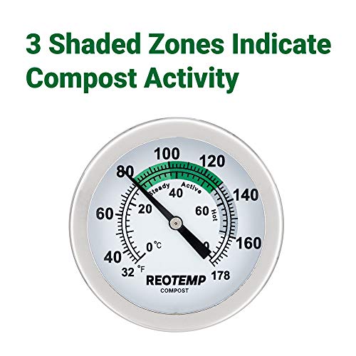 Reotemp 12 Inch Soil & Compost Thermometer with Digital Composting Guide, 32-178 Fahrenheit and Celsius