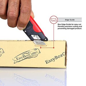 Modern Box Cutter, Extra Tape Cutter at Back, Dual Side Edge Guide, 3 Blade Depth Setting, 2 Blades and Holster - 2000 Red STD