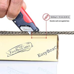 Modern Box Cutter, Extra Tape Cutter at Back, Dual Side Edge Guide, 3 Blade Depth Setting, 2 Blades and Holster - 2000 Red STD