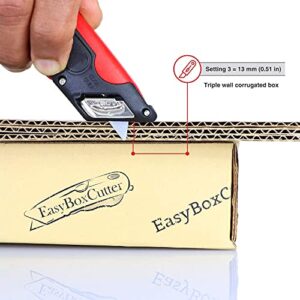 Modern Box Cutter, Extra Tape Cutter at Back, Dual Side Edge Guide, 3 Blade Depth Setting, 2 Blades and Holster - 2000 Red STD