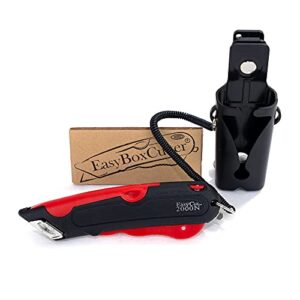 Modern Box Cutter, Extra Tape Cutter at Back, Dual Side Edge Guide, 3 Blade Depth Setting, 2 Blades and Holster - 2000 Red STD