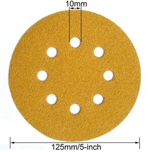 Aiyard 5-Inch 8-Hole Hook and Loop Sanding Discs 80-Grit Random Orbit Sandpaper, 100-Pack