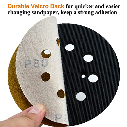 Aiyard 5-Inch 8-Hole Hook and Loop Sanding Discs 80-Grit Random Orbit Sandpaper, 100-Pack