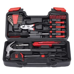 39-piece household tools kit - small basic home tool set with plastic toolbox - great for college students, household use & more
