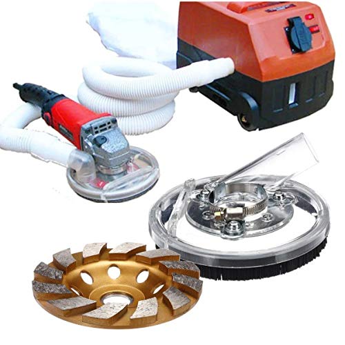 Flushbay Grinding Dust Shroud for 4"/ 5" Angle Grinder Dust Cover Guard Shield with 4 Inch Concrete Turbo Diamond Grinding Cup Wheel for Granite Marble Fiberglass Stone Rock Grinder Dust Collector