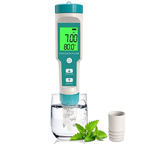 RCYAGO PH Meter, 7 in 1 pH/TDS/EC/ORP/S.G/Salinity/Temp Meter with ATC pH Tester, 0.01 Resolution High Accuracy Water Tester, pH Meter for Water Household Drinking, Swimming Pool and Aquarium