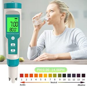 RCYAGO PH Meter, 7 in 1 pH/TDS/EC/ORP/S.G/Salinity/Temp Meter with ATC pH Tester, 0.01 Resolution High Accuracy Water Tester, pH Meter for Water Household Drinking, Swimming Pool and Aquarium