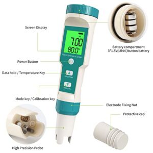 RCYAGO PH Meter, 7 in 1 pH/TDS/EC/ORP/S.G/Salinity/Temp Meter with ATC pH Tester, 0.01 Resolution High Accuracy Water Tester, pH Meter for Water Household Drinking, Swimming Pool and Aquarium