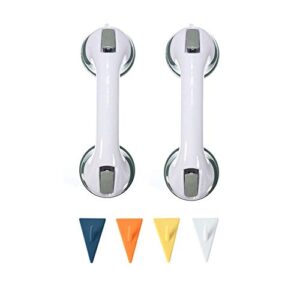 fchome 2 pcs shower wall suction cup grab bars with 4 pcs self-adhesive hooks, bathroom balance bar-12 inch shower handle bar offers safe grip with strong hold suction cup for safety grip grab,gray.