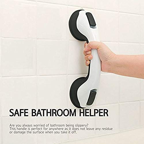 FChome 2 pcs Shower Wall Suction Cup Grab Bars with 4 pcs Self-Adhesive Hooks, Bathroom Balance Bar-12 Inch Shower Handle Bar Offers Safe Grip with Strong Hold Suction Cup for Safety Grip Grab,Gray.