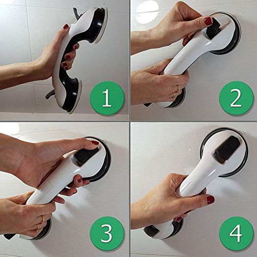 FChome 2 pcs Shower Wall Suction Cup Grab Bars with 4 pcs Self-Adhesive Hooks, Bathroom Balance Bar-12 Inch Shower Handle Bar Offers Safe Grip with Strong Hold Suction Cup for Safety Grip Grab,Gray.