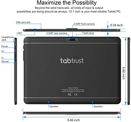 Tablet 10 Inch Android 9.0, 2GB+32GB, Quad-Core Processor, 10 inch 1280x800 IPS HD Display, 2MP+ 5MP, Bluetooth, WiFi, GMS 3G Phone Tablets