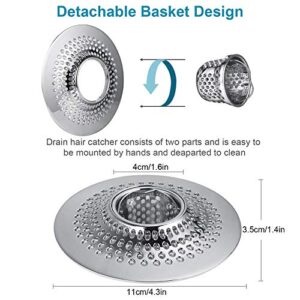 MFTEK Drain Hair Catcher Tub Drain Protector, Stainless Steel Bathtub Shower Drain Hair Stopper Strainer Trap for Shower Bathroom Sink to Catch Hair