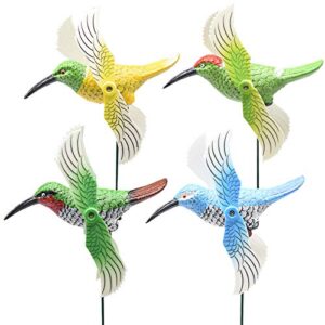 UOUDIO 4Pcs Hummingbird Garden Decor Stakes with Windmill, Durable Garden Ornaments Outdoor Decorations for Patio Lawn Yard