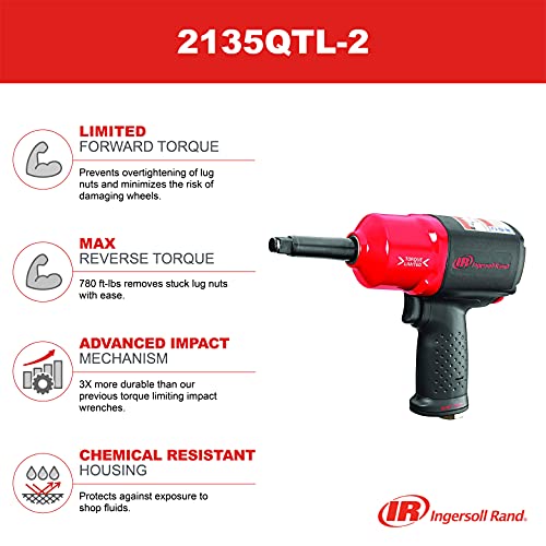 Ingersoll Rand 2135QTL-2 1/2" Air Impact Wrench, Quiet, 780 ft-lbs Max Torque, 2" Ext Anvil