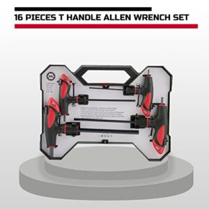 Lichamp T-Handle Allen Wrench Set, 16 Pieces, SAE and Metric Sizes, Ergonomic Design, High-Grade Steel
