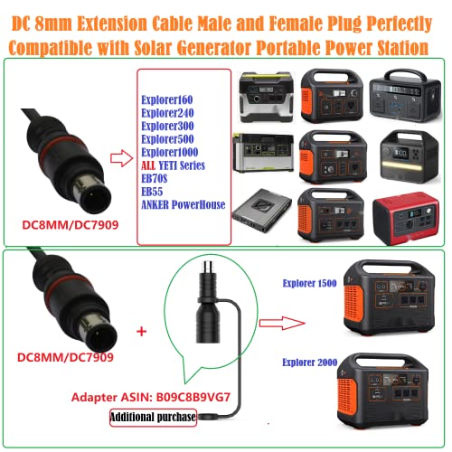 SolarEnz 20Ft DC 8mm Extension Cable Male and Female Plug Perfectly Compatible with Solar Generator Portable Power Station and Solar Panel