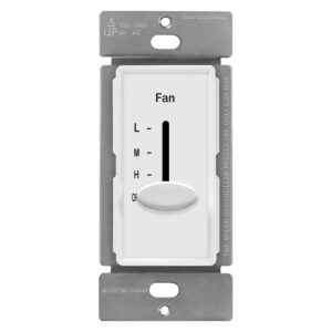 enerlites 3 speed in wall ceiling fan control, slide switch, 120vac, 2.5a, single-pole, no neutral wire required, 17000-f3-w-f, white