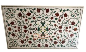 white marble dining pietra dura table top malachite carnelian inlay hallway decor | 60"x36" inches
