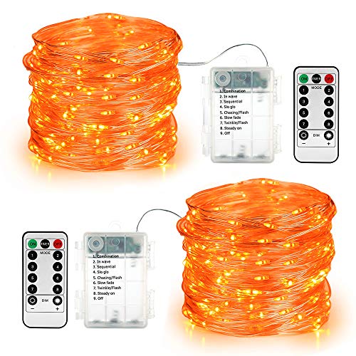 BrizLabs Orange Fairy Lights, 19.47ft 60 LED Orange String Lights, 8 Modes Battery Orange Halloween Lights with Remote, Outdoor Halloween Twinkle Lights for DIY Home Bedroom Patio Holiday Party Decor