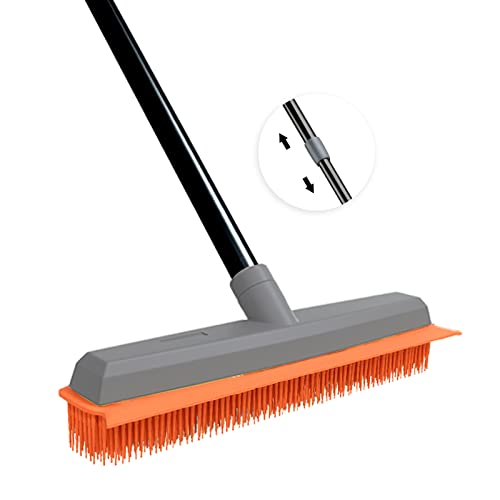 TreeLen Rubber Broom Carpet Rake Pet Hair Remover Broom with Squeegee Extension Push Broom for Carpet Hardwood Floor Tile Windows Cleaning