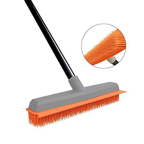 TreeLen Rubber Broom Carpet Rake Pet Hair Remover Broom with Squeegee Extension Push Broom for Carpet Hardwood Floor Tile Windows Cleaning