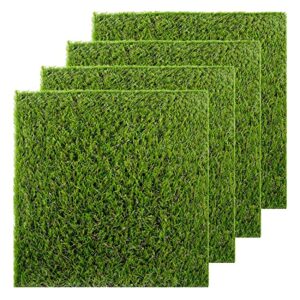 golden moon artificial grass turf patch tiles, 4 pcs 12 x 12 synthetic grass square mats diy grass decoration