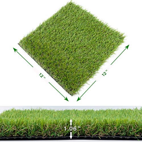 GOLDEN MOON Artificial Grass Turf Patch Tiles, 4 Pcs 12 x 12 Synthetic Grass Square Mats DIY Grass Decoration
