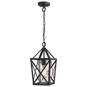 zeyu outdoor pendant lights for porch, exterior hanging lantern in black finish with clear glass, zd18-h bk