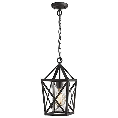 zeyu Outdoor Pendant Lights for Porch, Exterior Hanging Lantern in Black Finish with Clear Glass, ZD18-H BK